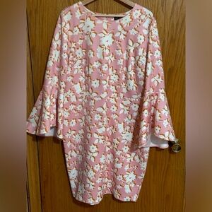 Eloquii Pink Floral Bell Sleeve Dress